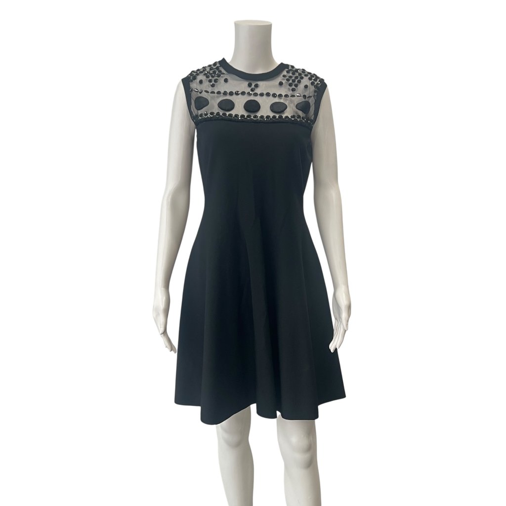 Valentino Black Mesh Panel Sequin Fit & Flare Dress Est. Size 6/It 42